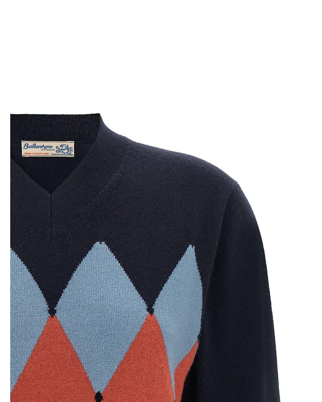 Ballantyne Blue Argyle Intarsia Cashmere Sweater