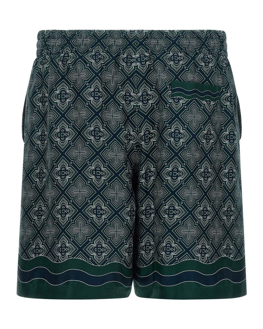 Casablanca Green Radiating Monogram Silk Twill Bermuda Shorts for men