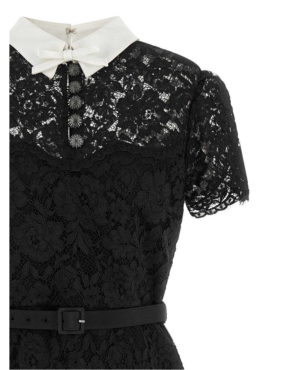 Self-Portrait Black Floral Lace With Contrast Collar Dress