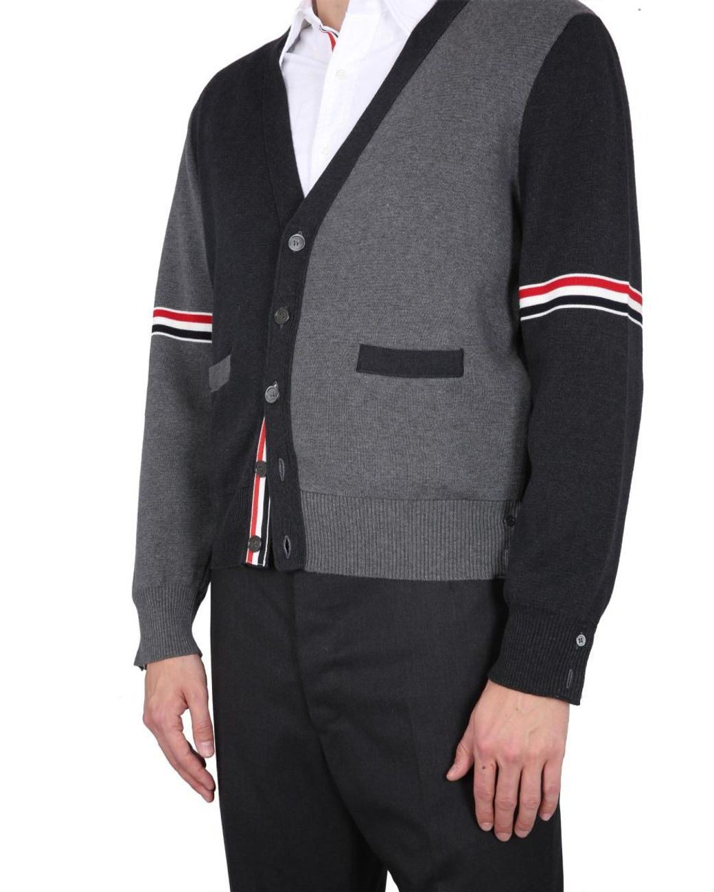Thom Browne Black V-Neck Cardigan Cotton Jumpers for men