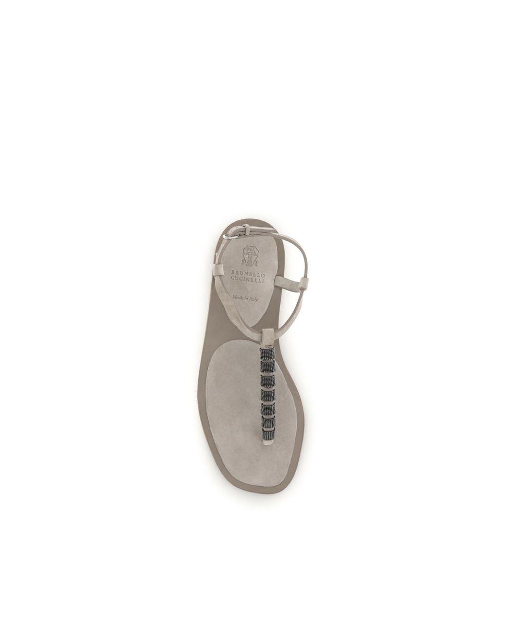 Brunello Cucinelli Natural Beige Calf Leather Bos Taurus Flat Sandals