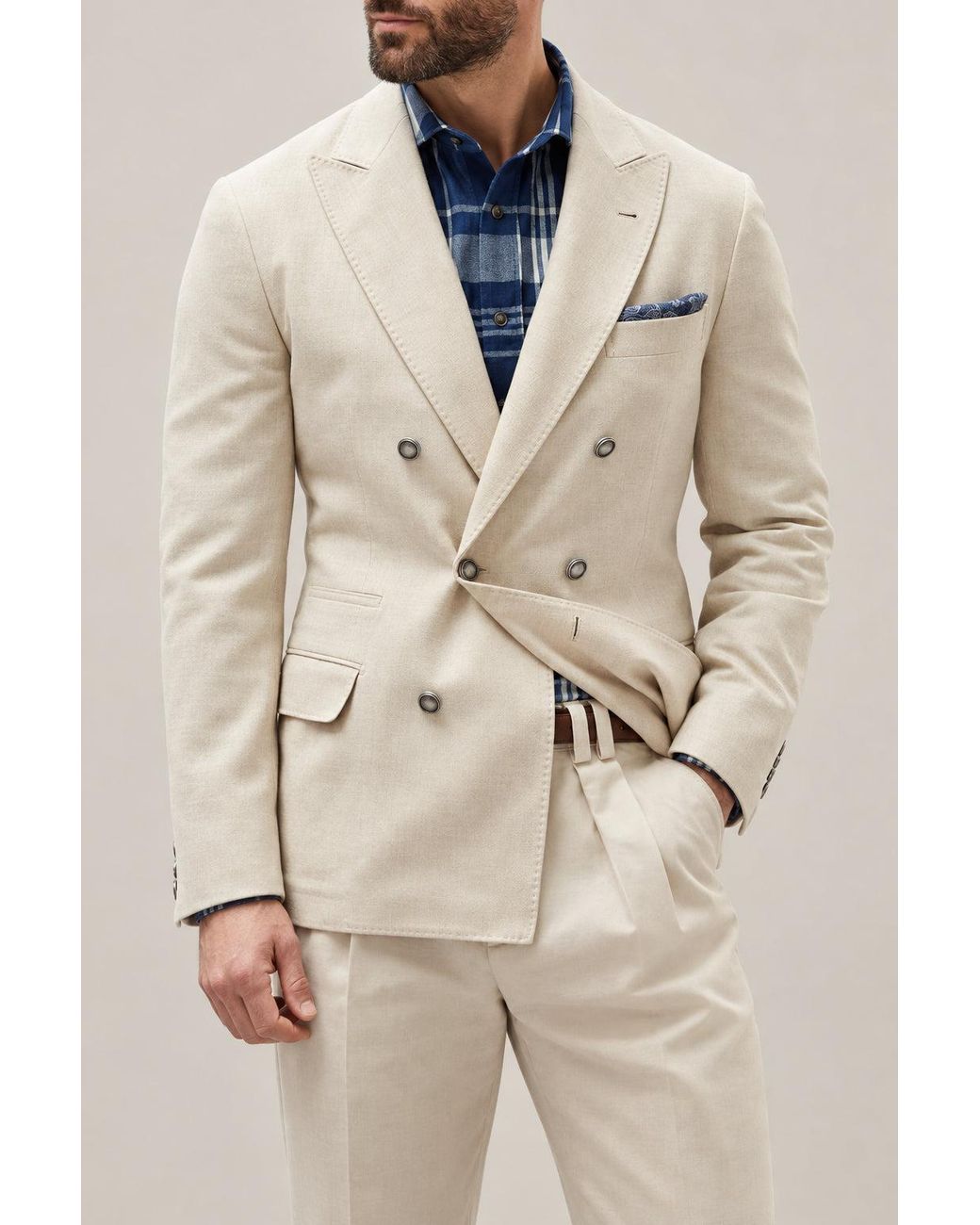Brunello Cucinelli Natural Wool Double Breasted Jacket Clothing for men