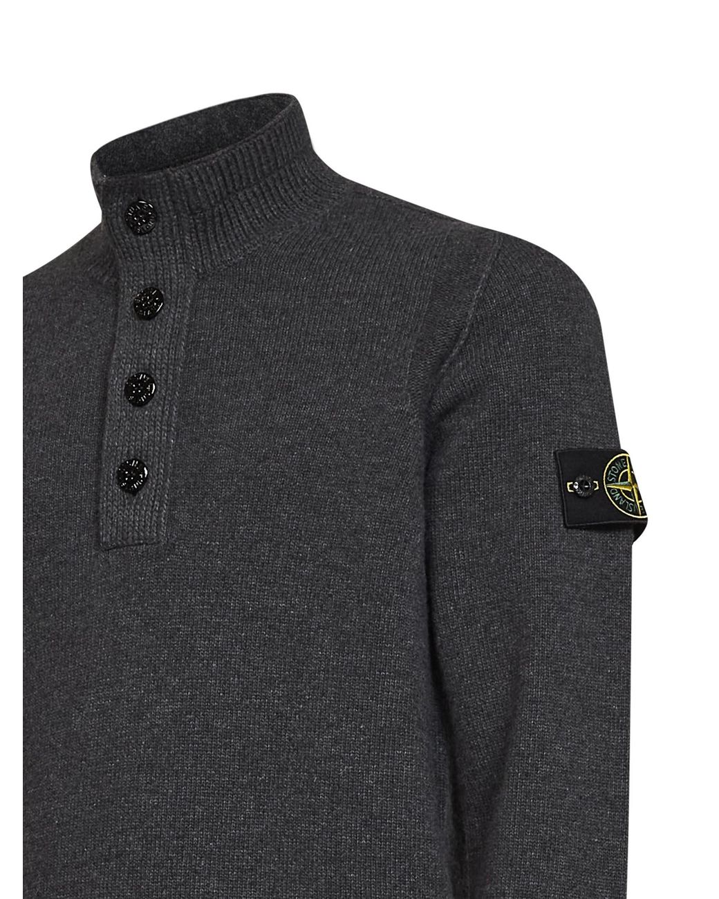 Stone Island Black Melange Lead Lambswool Zip-Up Sweater for men