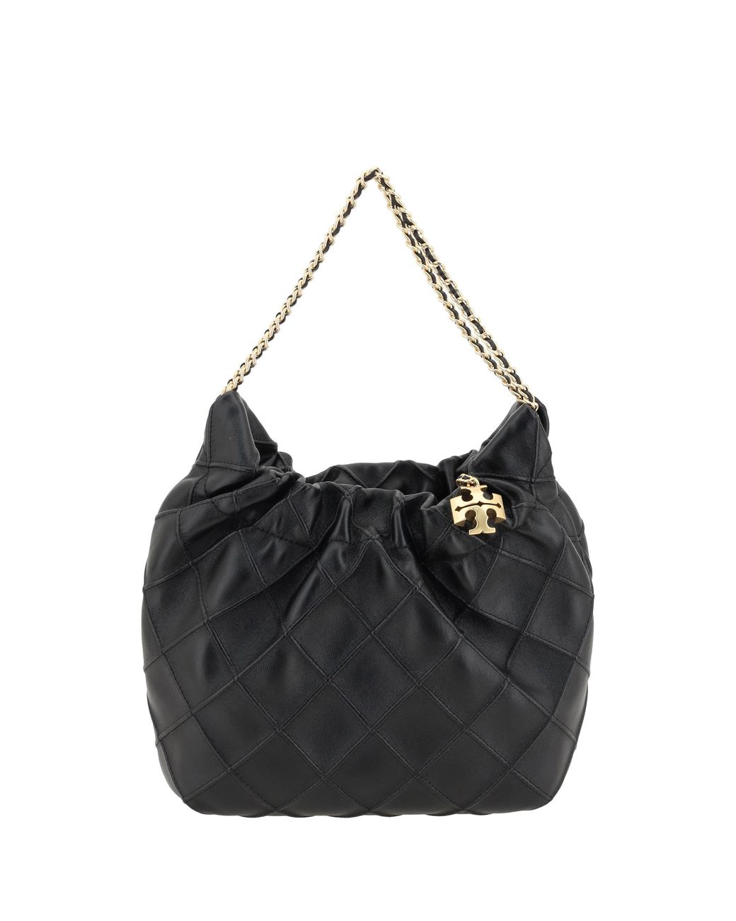 Tory Burch Black Mini Hobo Shoulder Bag Fleming Calf Leather