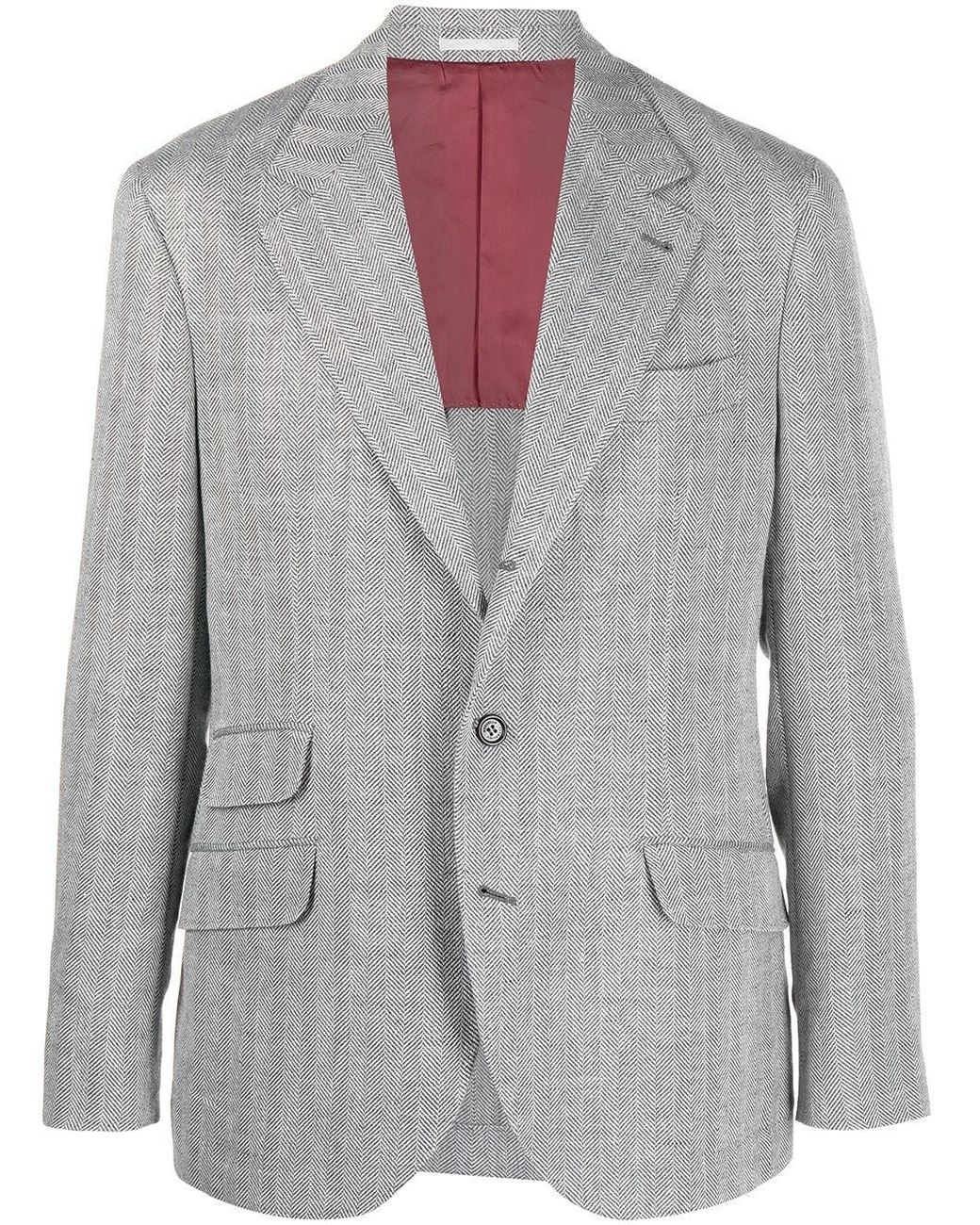 Brunello Cucinelli Gray Linen Wool Blazer for men