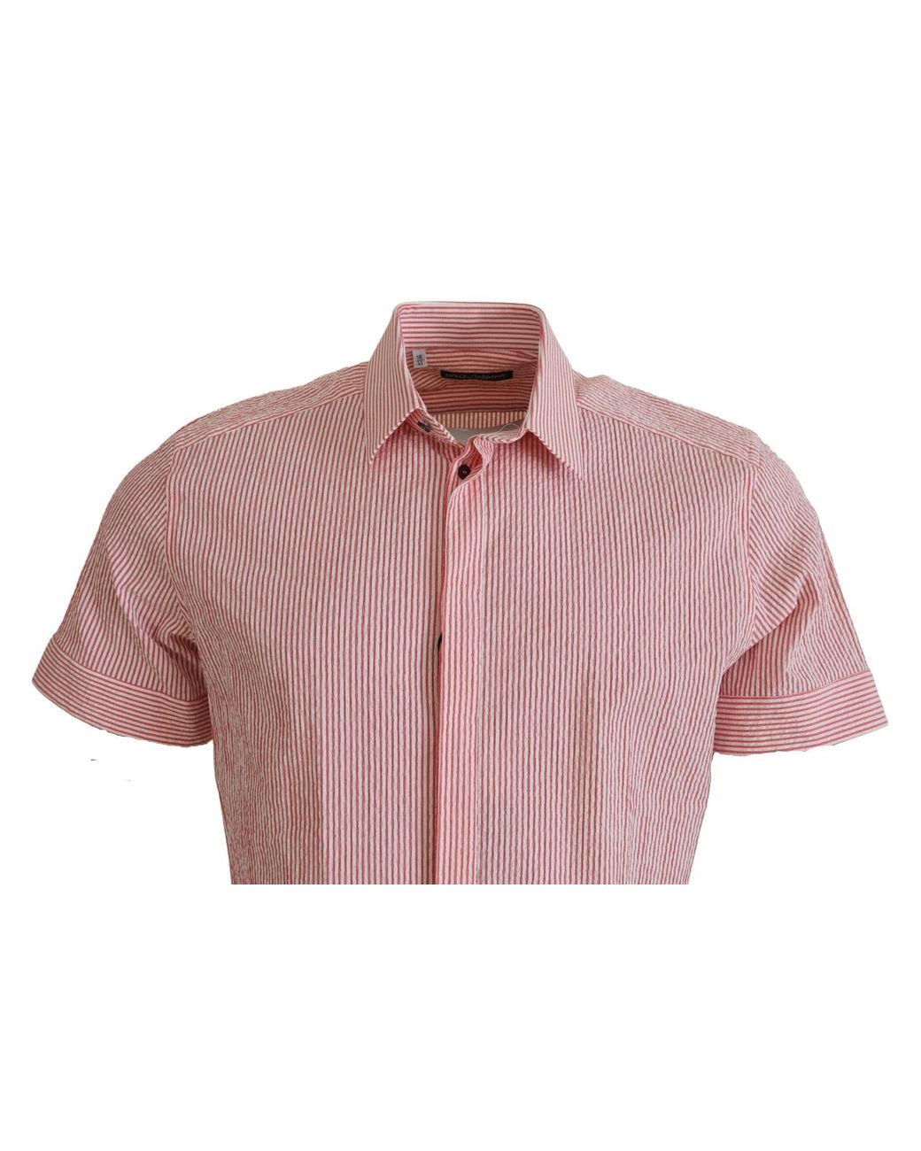 Dolce & Gabbana Pink Red White Striped Cotton Short Sleeve Shirt for men