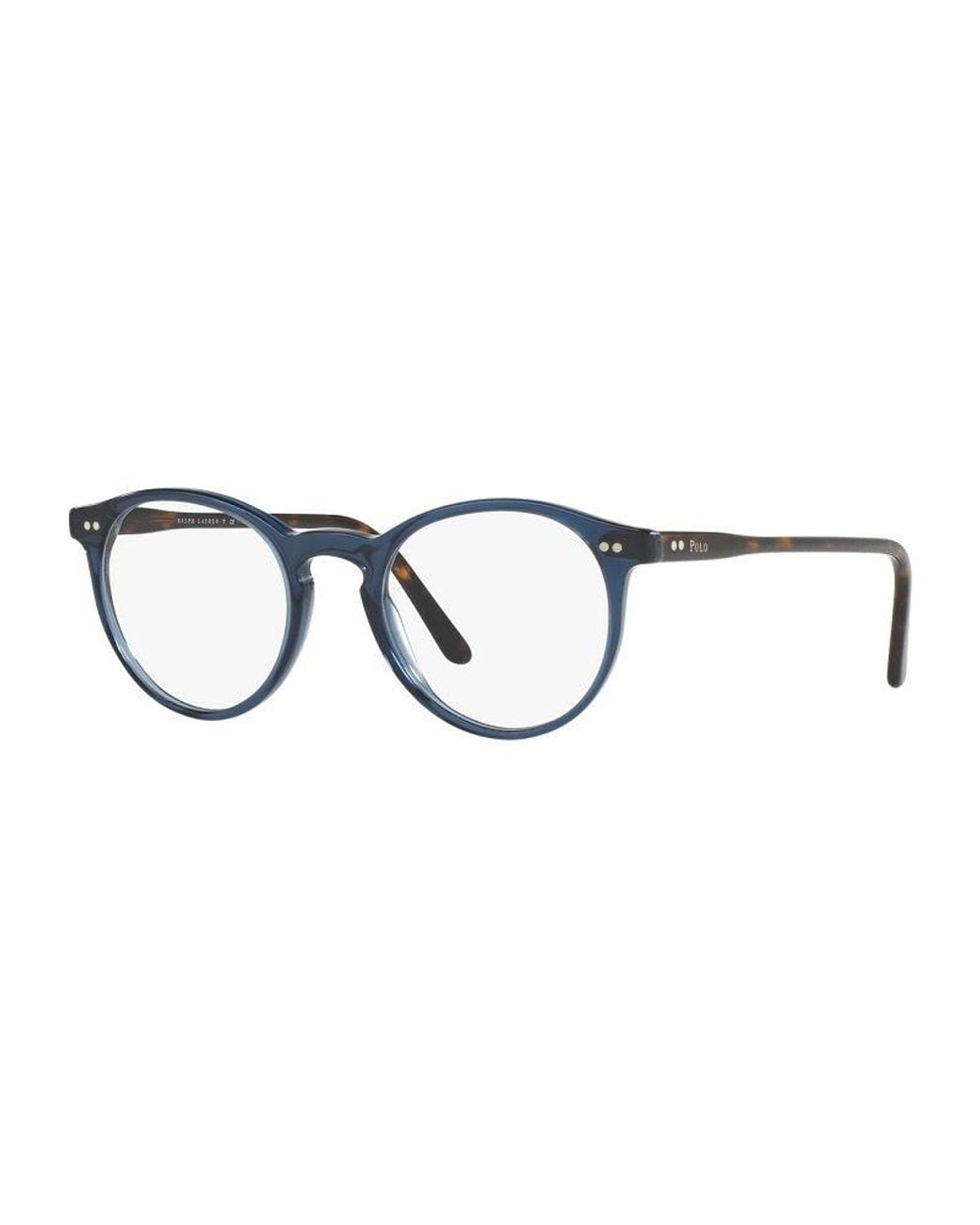 Polo Ralph Lauren Blue Eyeglasses Round Full Rim, Shiny Transparent Frame And Clear Demo Lenses Lens Ph20835276 Sunglasses for men