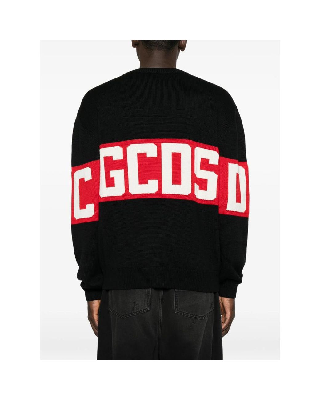 Gcds Black Logo-Intarsia Knitted Sweater for men