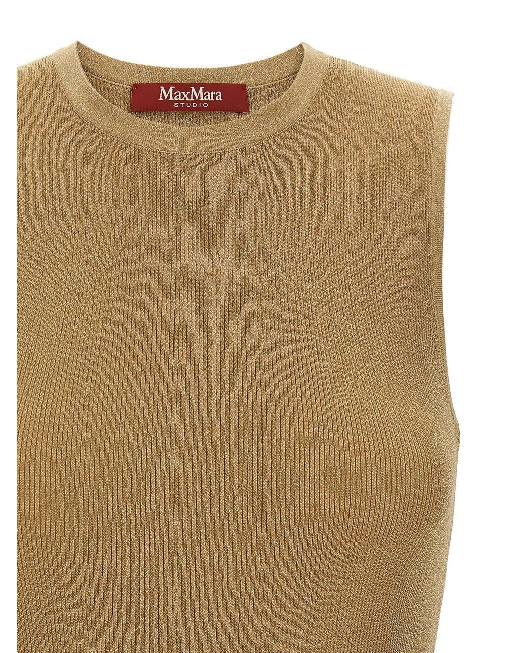 Max Mara Natural Metallic-Ribbed Technical Tank Top