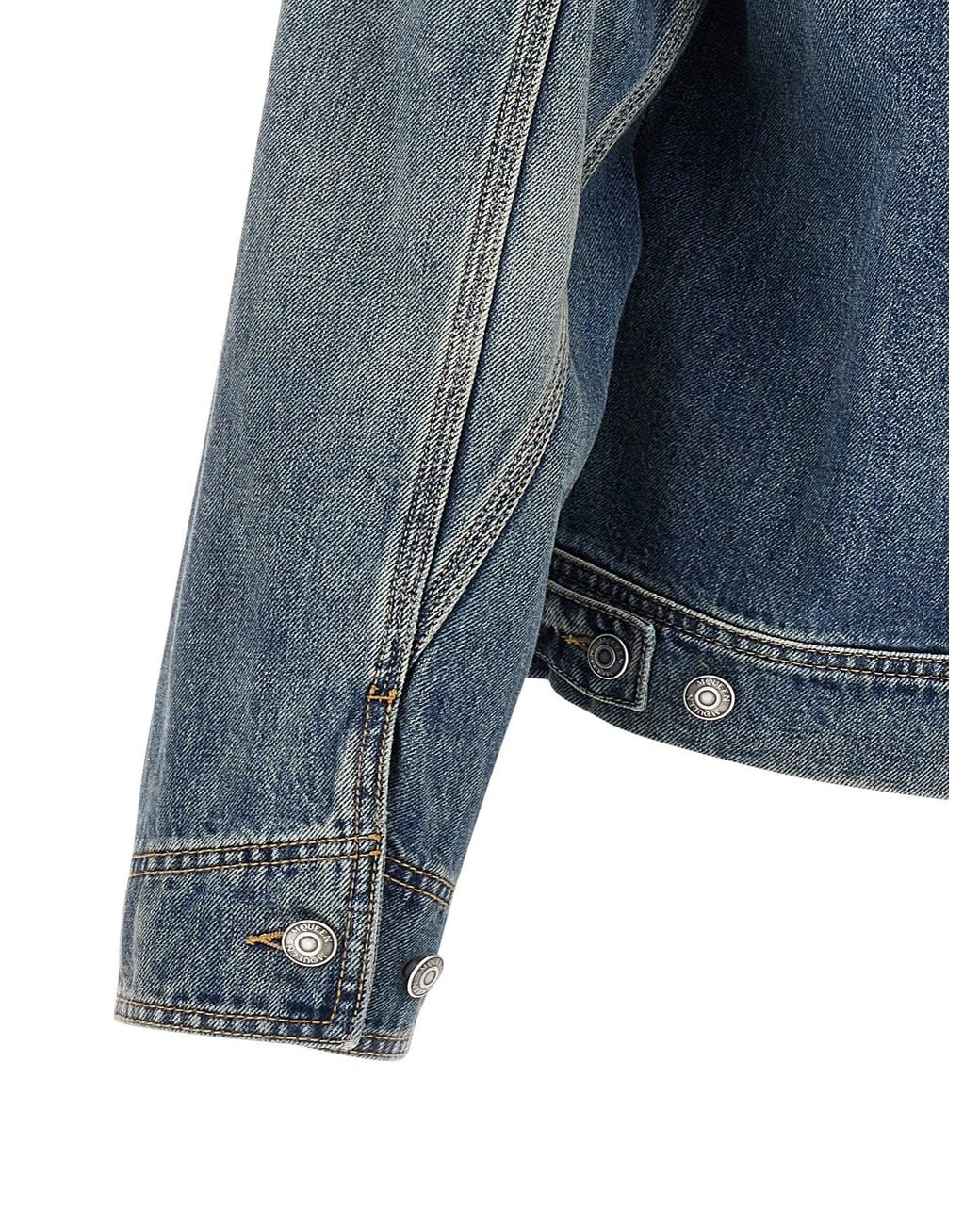 McQueen Blue Suede-Collar Denim Jacket