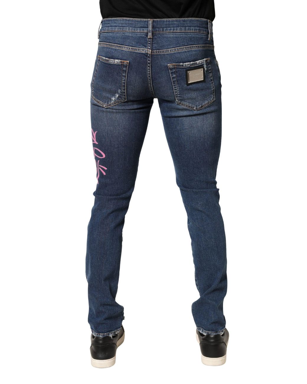 Dolce & Gabbana Blue Distressed Graffiti Print Skinny Jeans Cotton Elastane Clothing for men