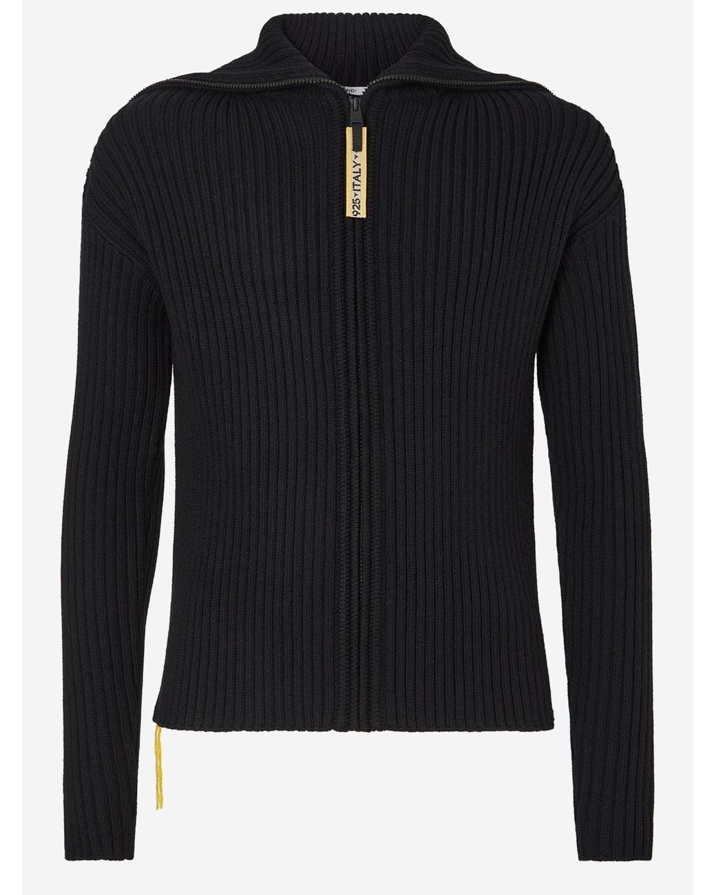 Fendi Black Wool Cardigan With Logo Sweater for men
