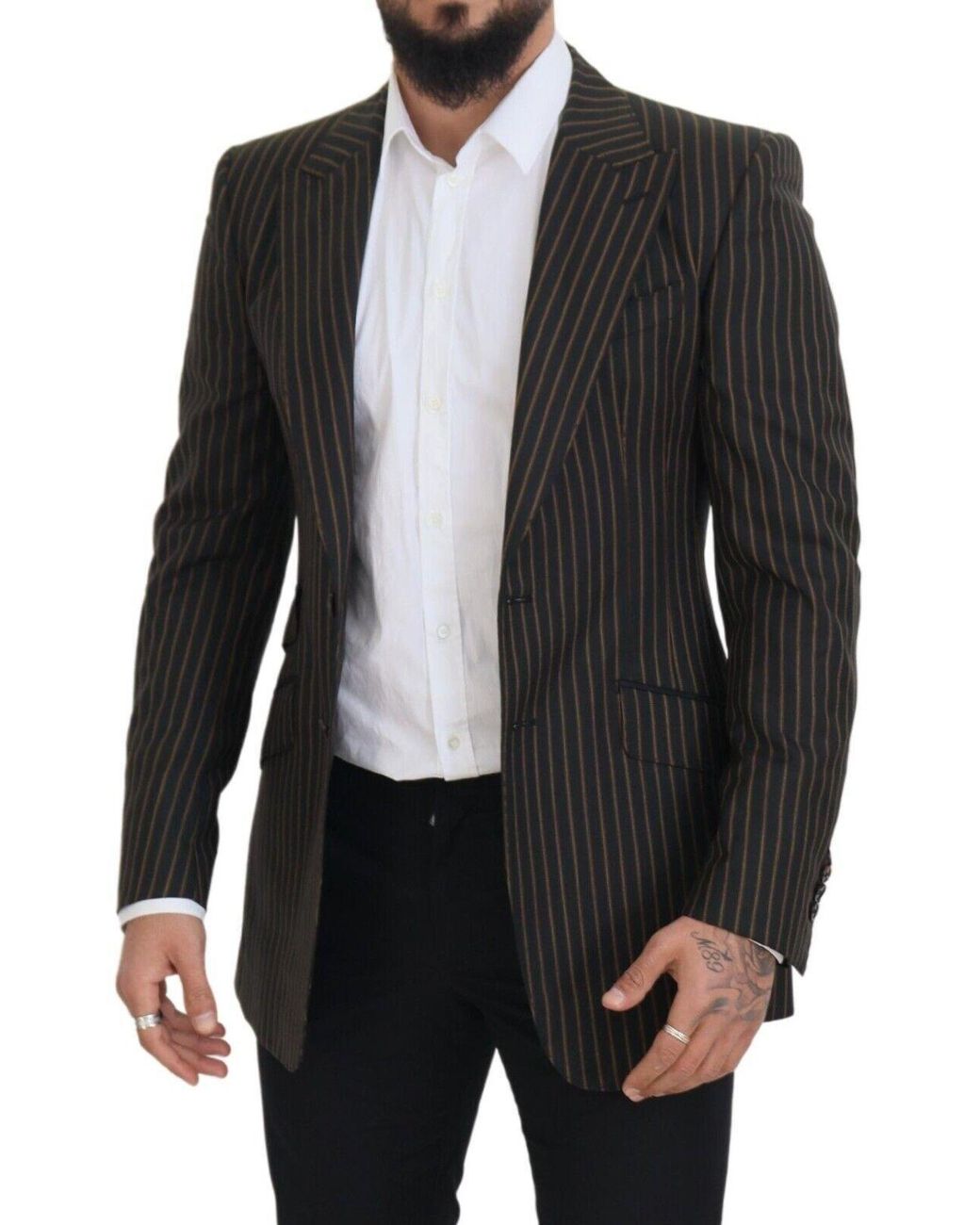 Dolce & Gabbana Black Striped Single Breasted Blazer for men