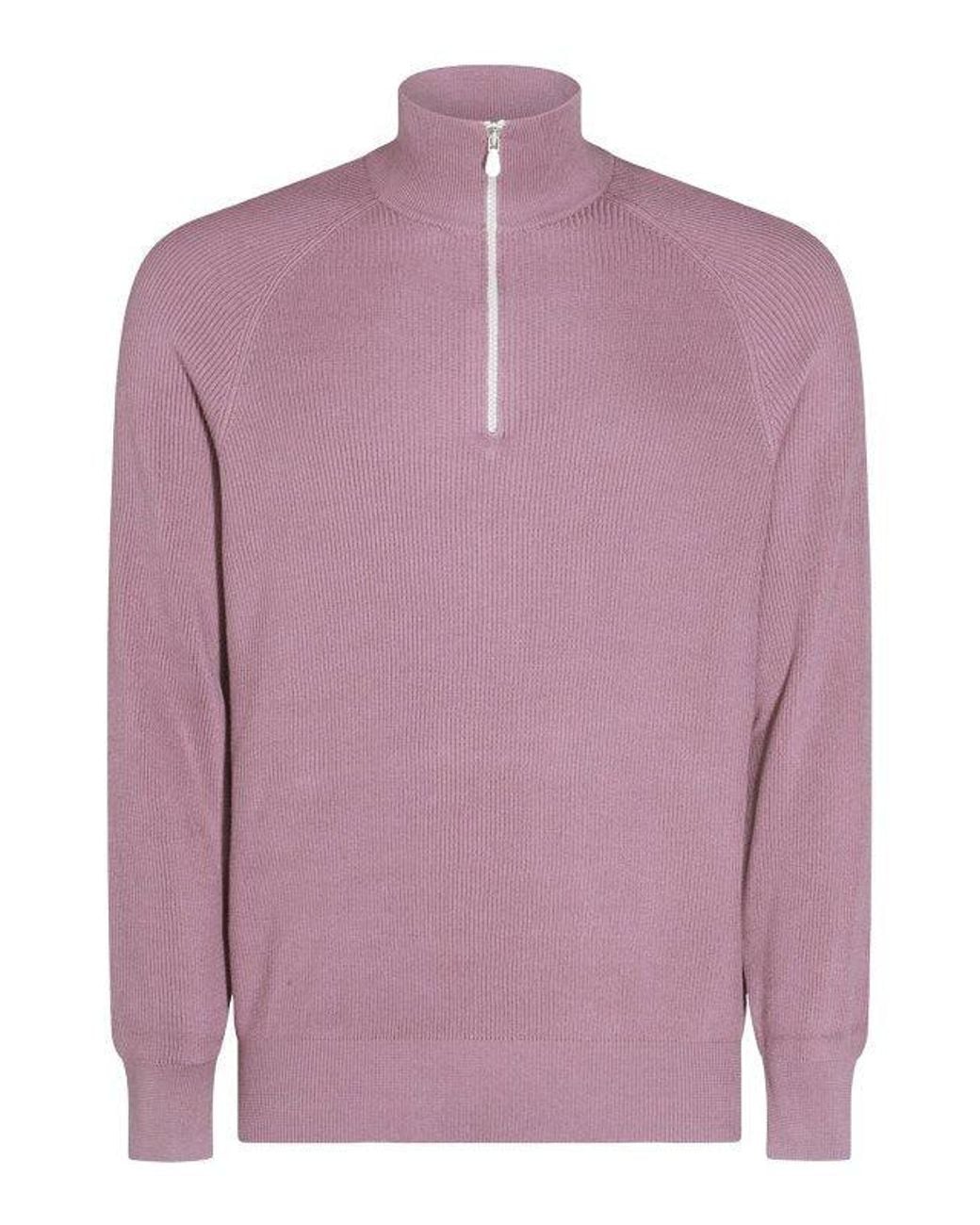 Brunello Cucinelli Pink Mauve Half Zip Sweater for men