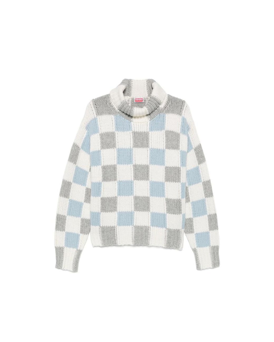 KENZO Blue Checks Roll-Neck Sweater for men
