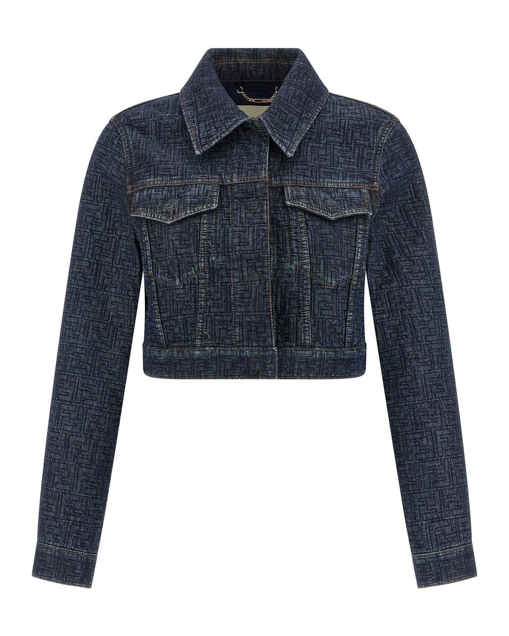 Fendi Blue Padded Ff Jacquard Denim Bolero Jacket