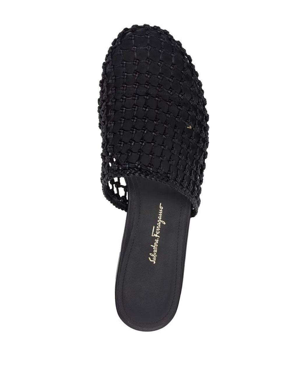 Ferragamo White Woven-Design Leather Mules