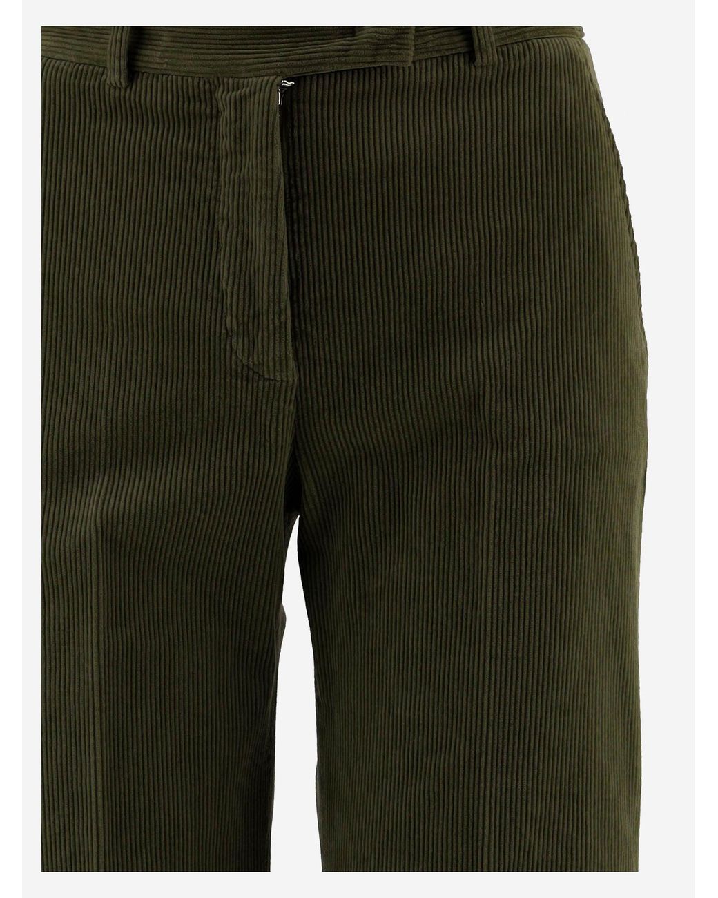 Ql2 Green Trousers Stretch Cotton Velvet