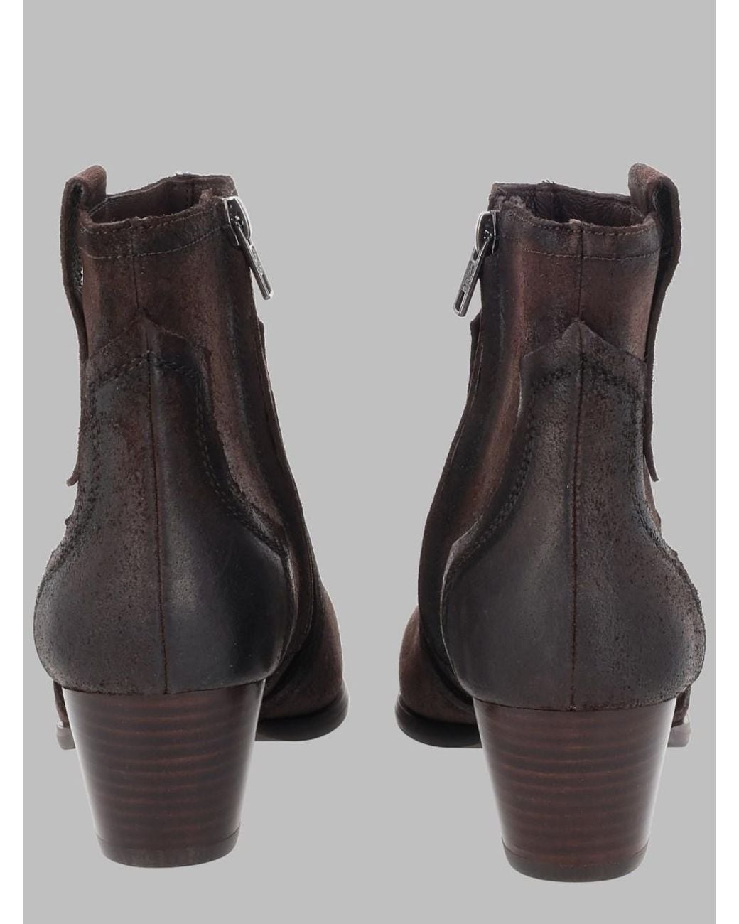 Ash Brown Ankle Boots Flare Leather