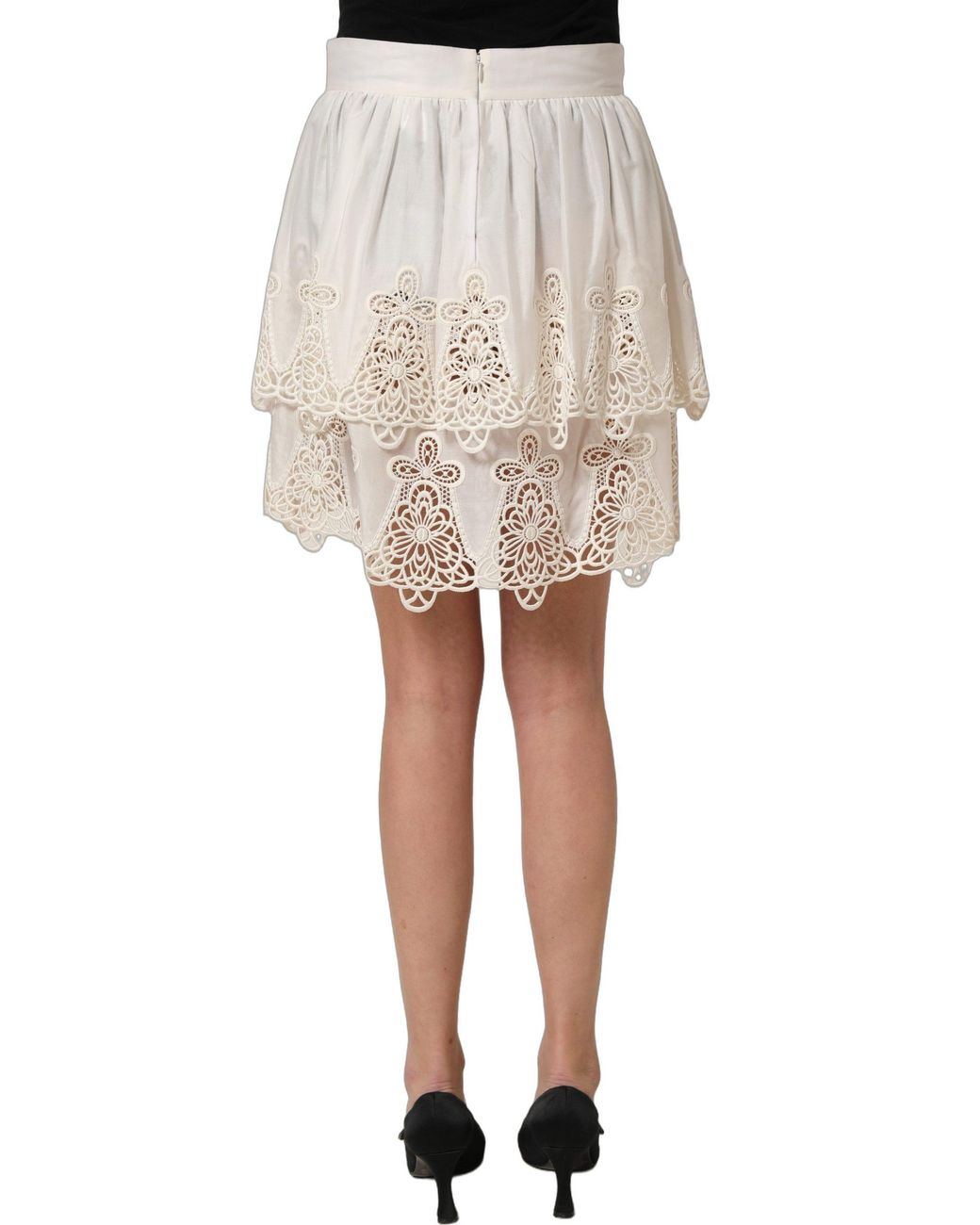 Dolce & Gabbana Natural Floral Embroidered A-Line Mini Skirt Cotton Polyester