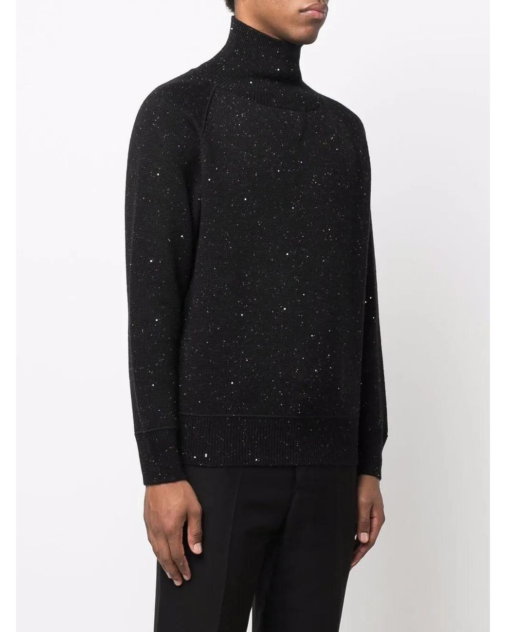Ferragamo Black Speckle-Knit Roll Neck Jumper for men