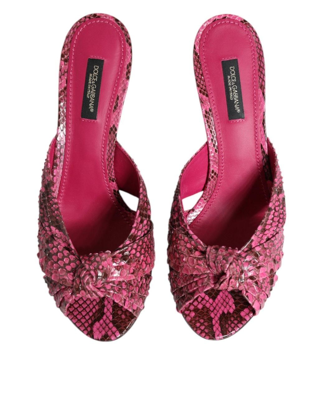 Dolce & Gabbana Pink Leather Heels Slides Sandals Shoes Python
