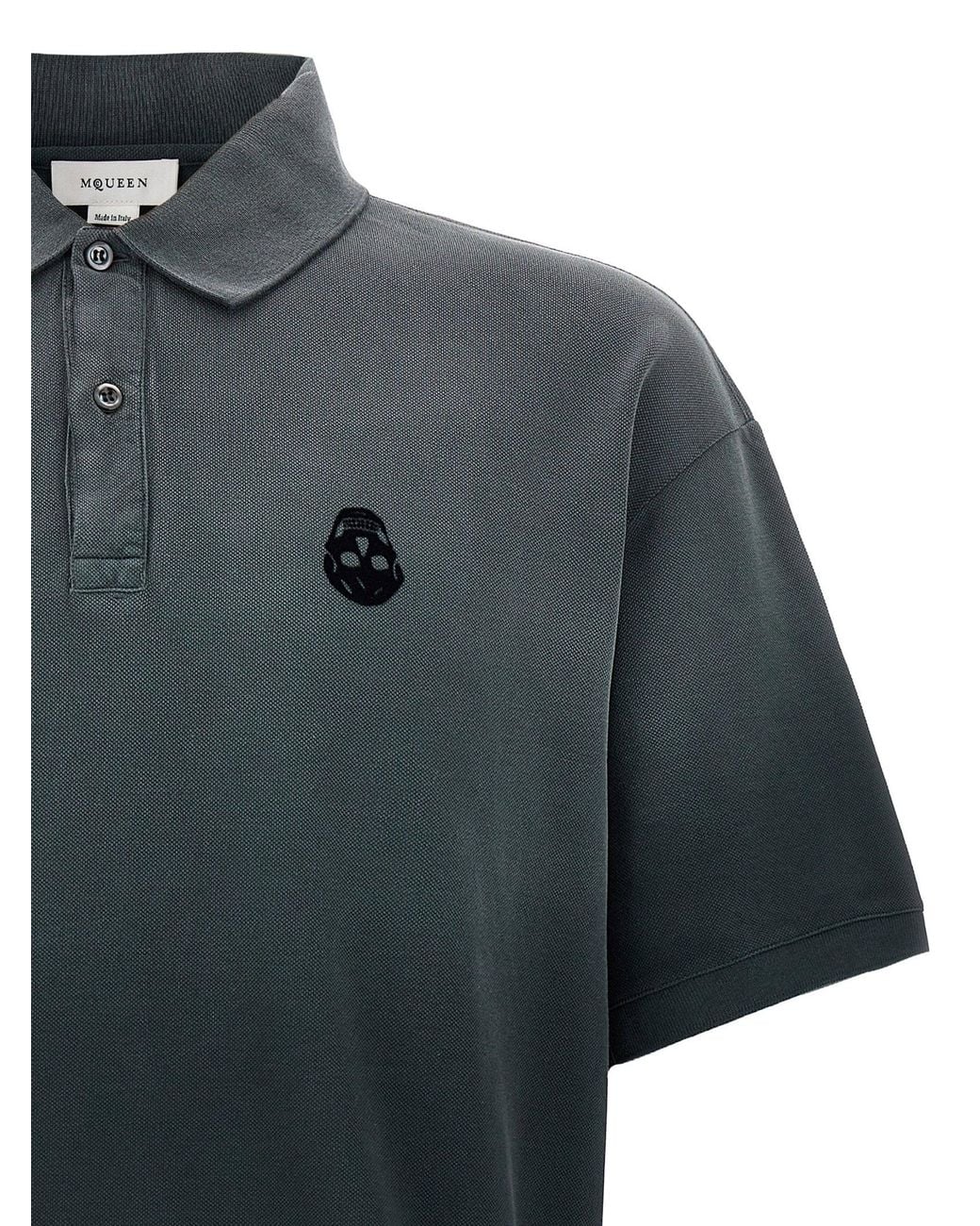 McQueen Gray Velvet Skull Logo Polo for men