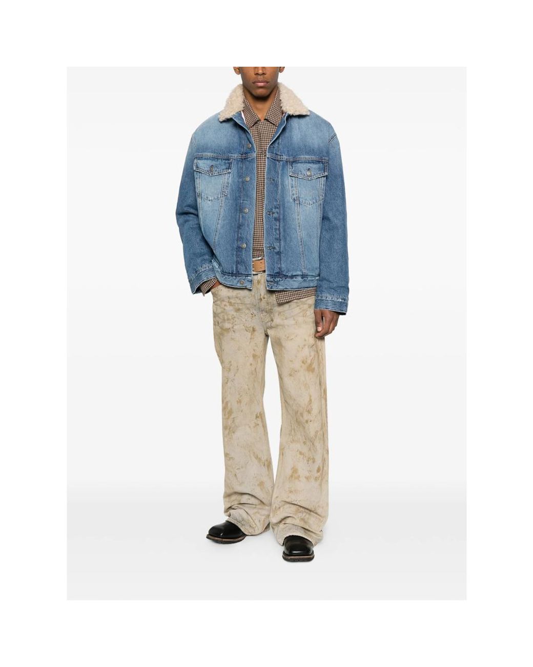 Acne Blue Button Fastening Shearling Collar Outerwear Cotton: 100. Jacket for men