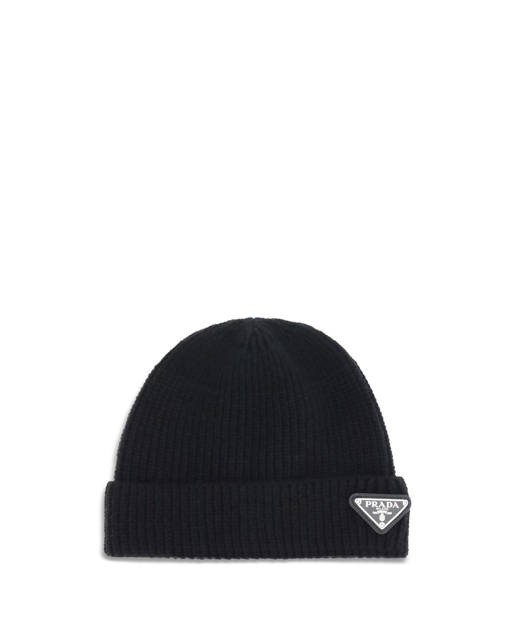 Prada Black Beanie Hat With Logo for men