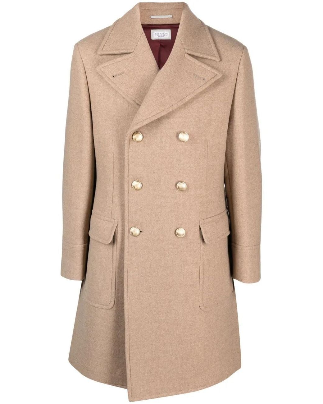 Brunello Cucinelli Natural Light Camel Wool Double Breasted Jacket for men