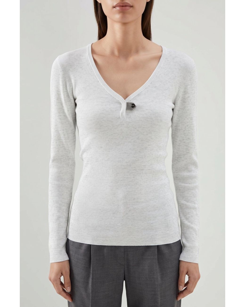 Brunello Cucinelli Gray Light Ribbed Shirt