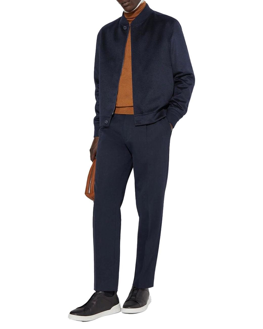 Zegna Blue Cotton And Linen Trousers for men