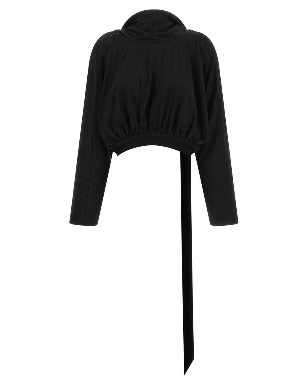 Rick Owens Black Cropped Cotton Jersey Hoodie