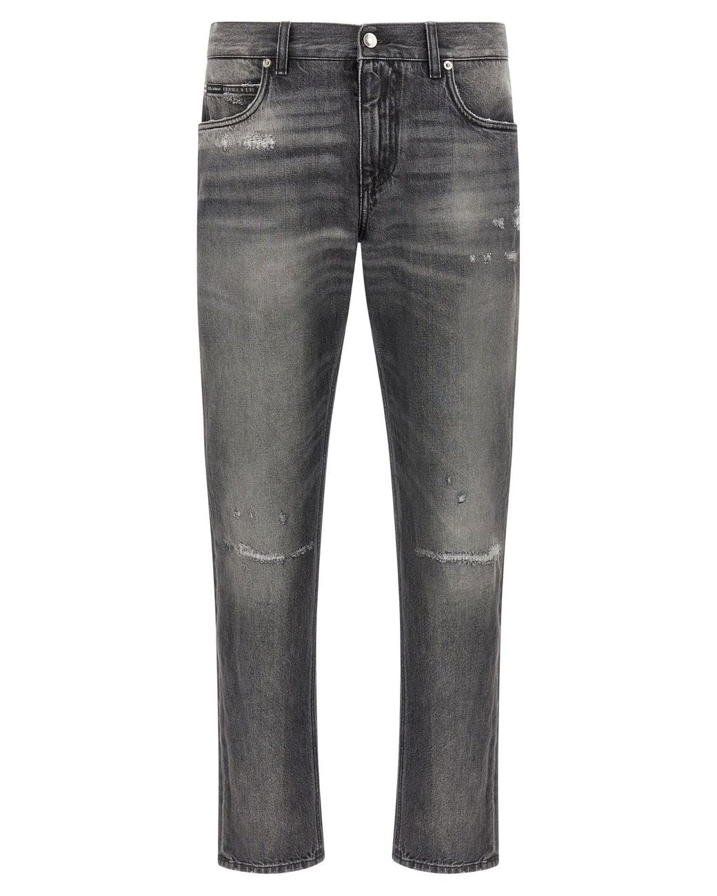 Dolce & Gabbana Gray Dolce & Gabbana Distressed Cotton Denim Jeans — Charcoal