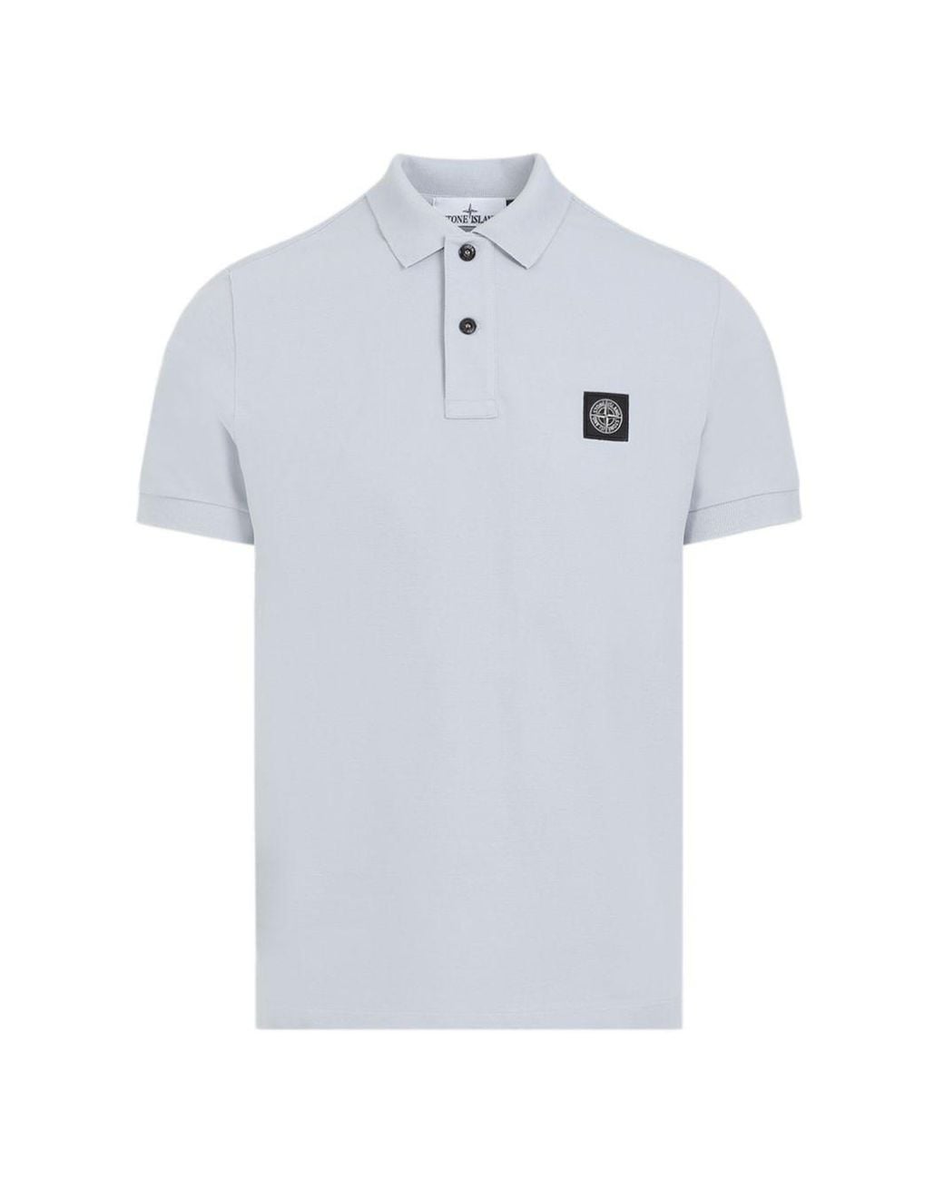 Stone Island White Logo Cotton Polo Shirt