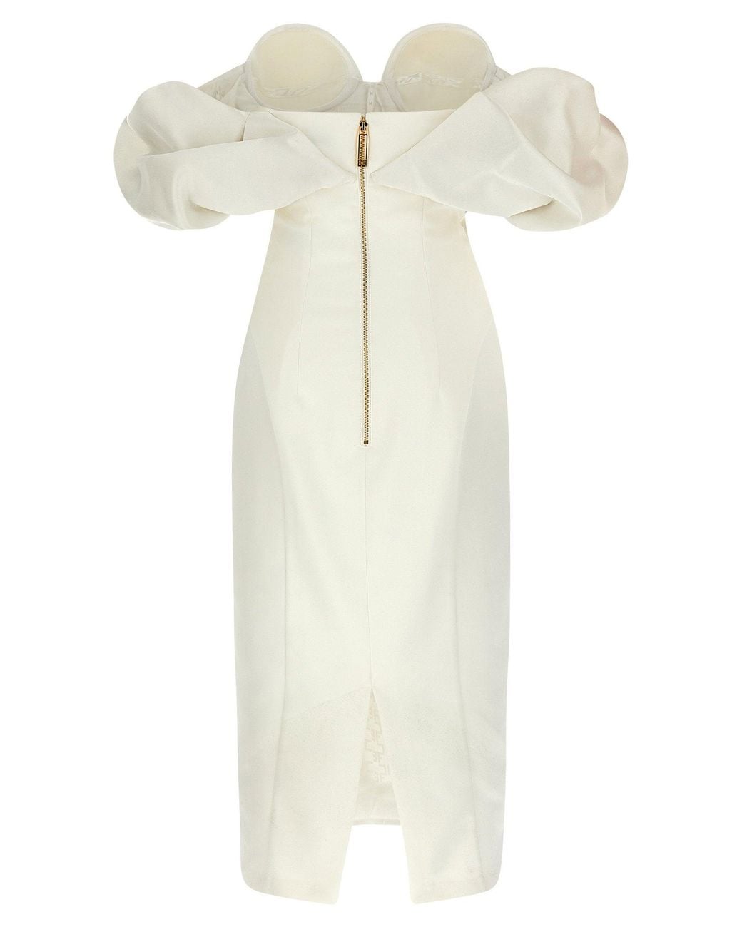 Elisabetta Franchi White Off-The-Shoulder Satin Dress