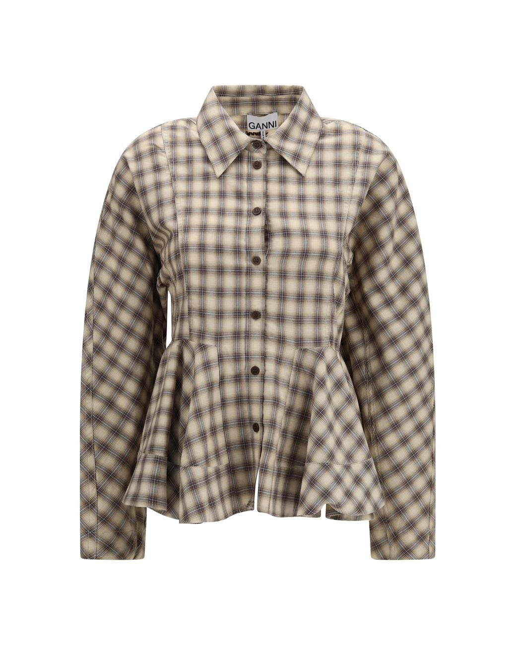 Ganni Multicolor Check Flannel Peplum Shirt Cotton