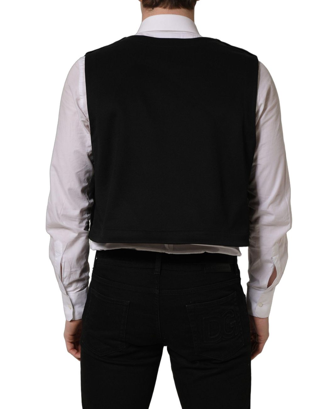 Dolce & Gabbana Black Cotton Singlebreasted Waistcoat Vest Viscose Nylon Elastane Clothing for men