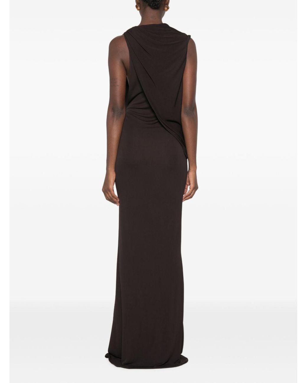 Tom Ford Black Long Coffee-Colored Viscose Jersey Crêpe Draped Evening Gown With Cowl Neckline