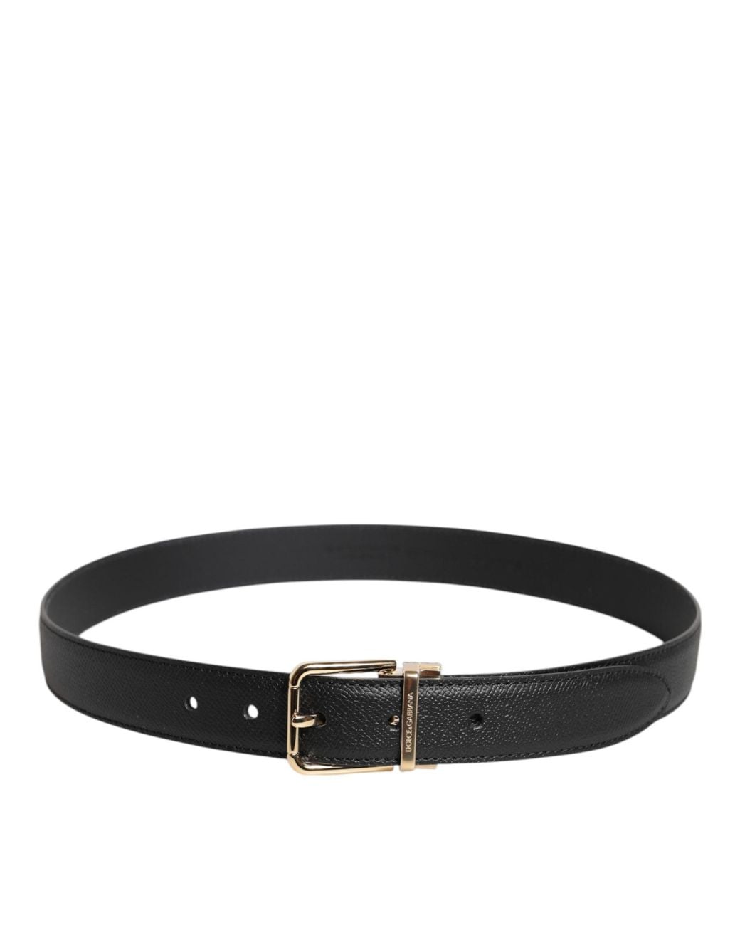 Dolce & Gabbana Black Grained Leather Metal Buckle Belt Calf