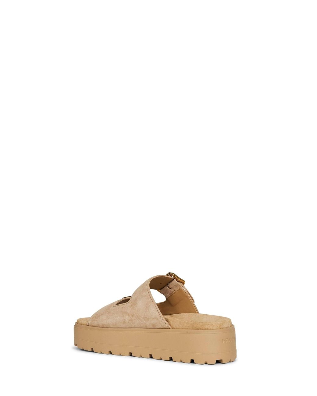 Prada Natural Calzature Ecru Suede Leather Double-Strap Sandals