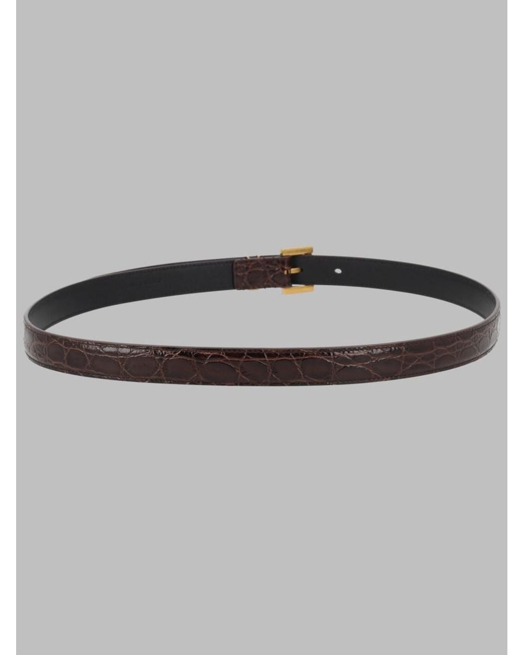 Saint Laurent Gray Belt Cassandre Sottile Calf Leather