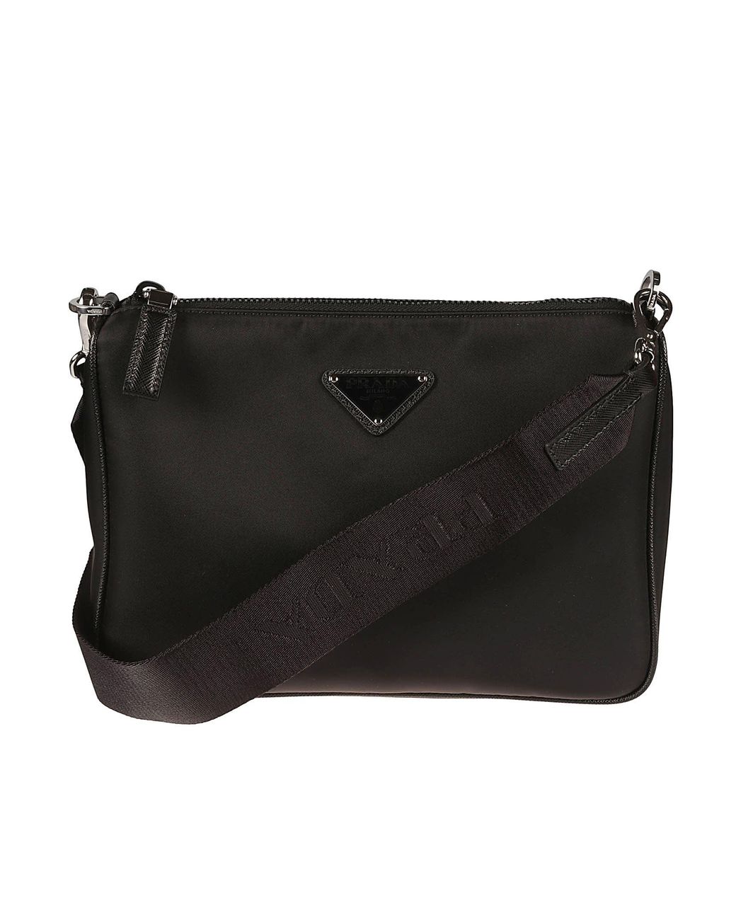 Prada Logo Patch Top Zipped Crossbody Bag in Black for Men Lyst