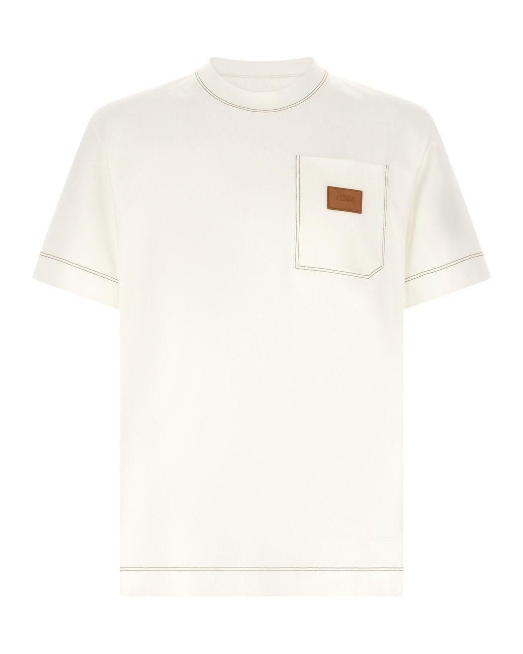 Fendi White Leather Patch Logo T-Shirt for men