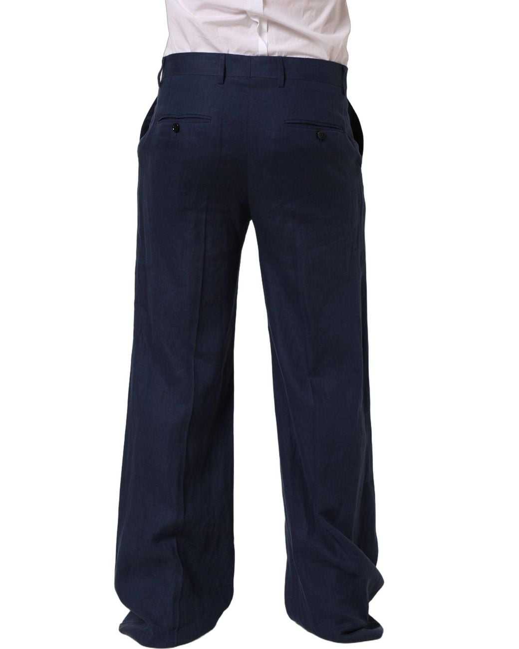 Dolce & Gabbana Blue Dolce & Gabbana Linen Straight-Leg Trousers for men