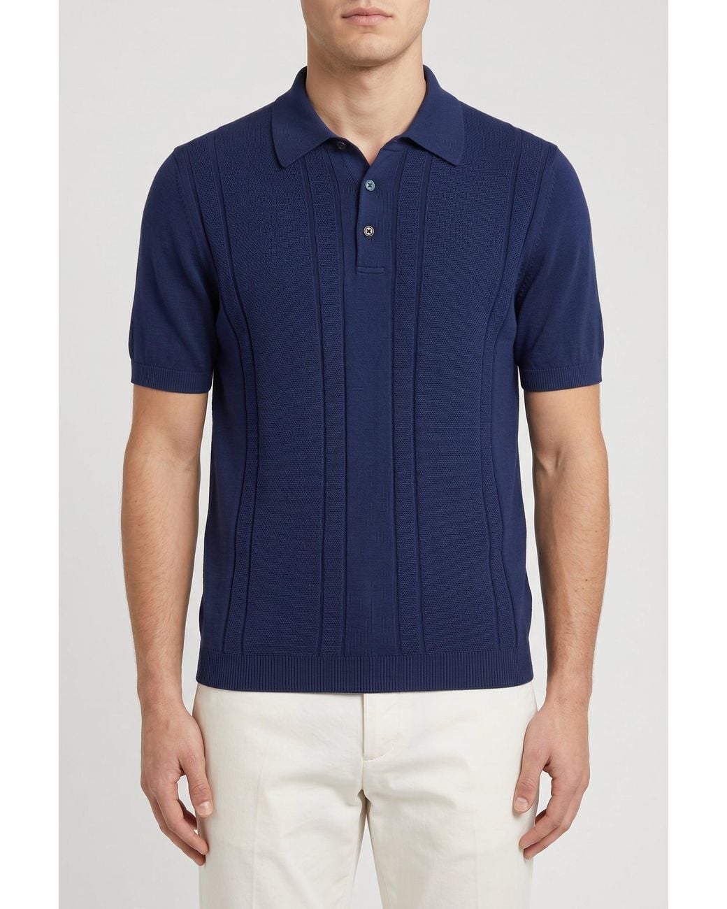 Brunello Cucinelli Blue Dark Textured Polo Sweater for men
