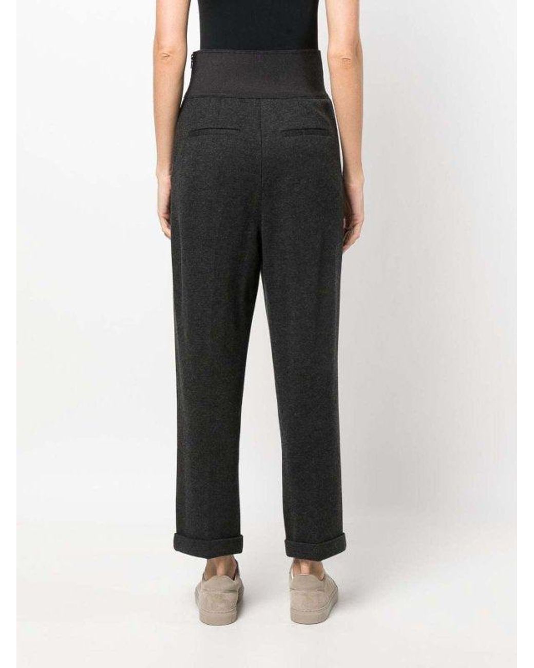Brunello Cucinelli Black Dark Wool High Waist Trousers