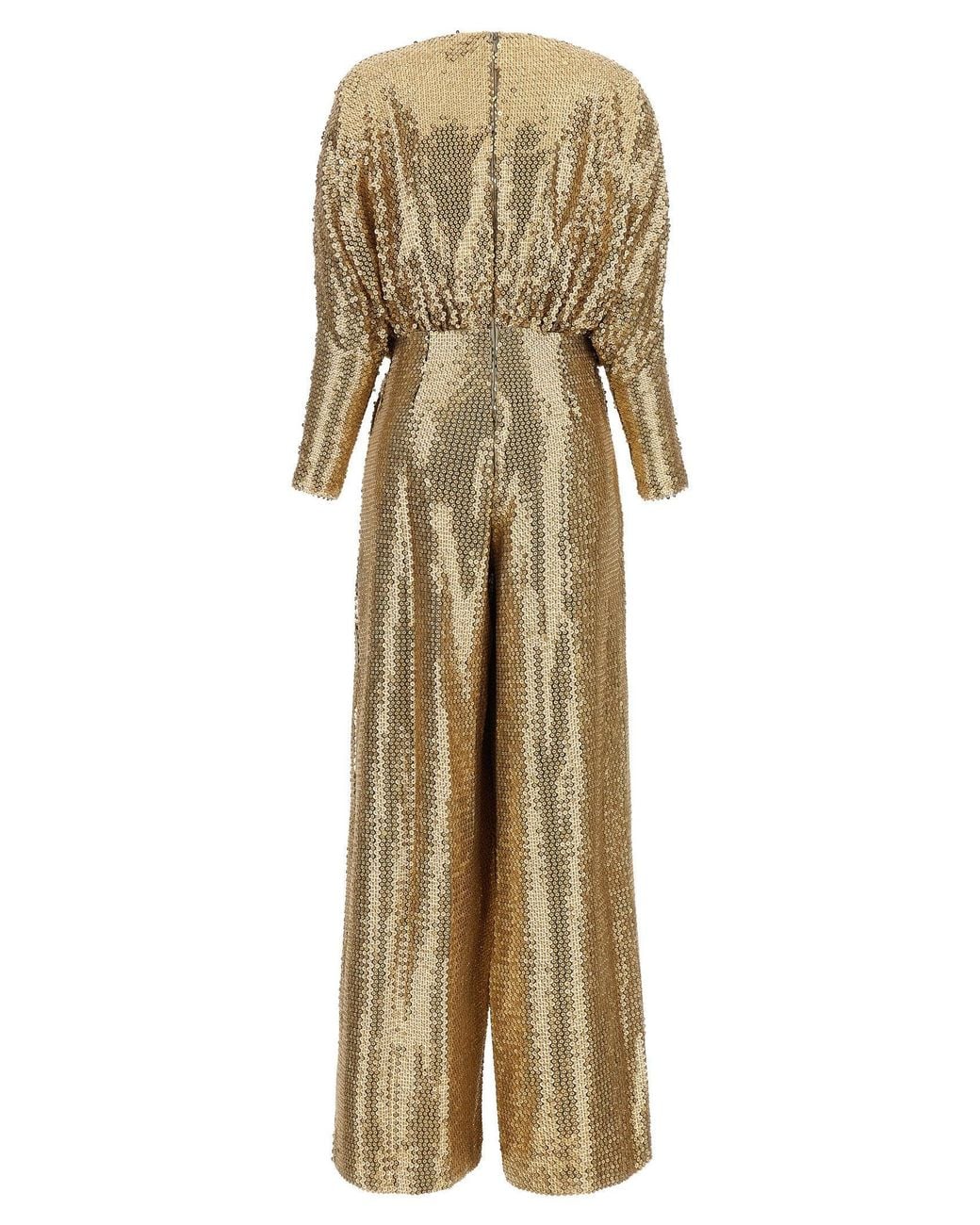 Elie Saab Natural Sequin-Embroidered Silk Blend Jumpsuit