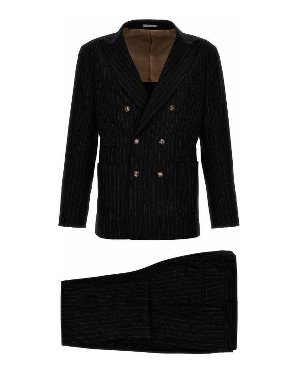 Brunello Cucinelli Black Wool Pinstripe Suit for men