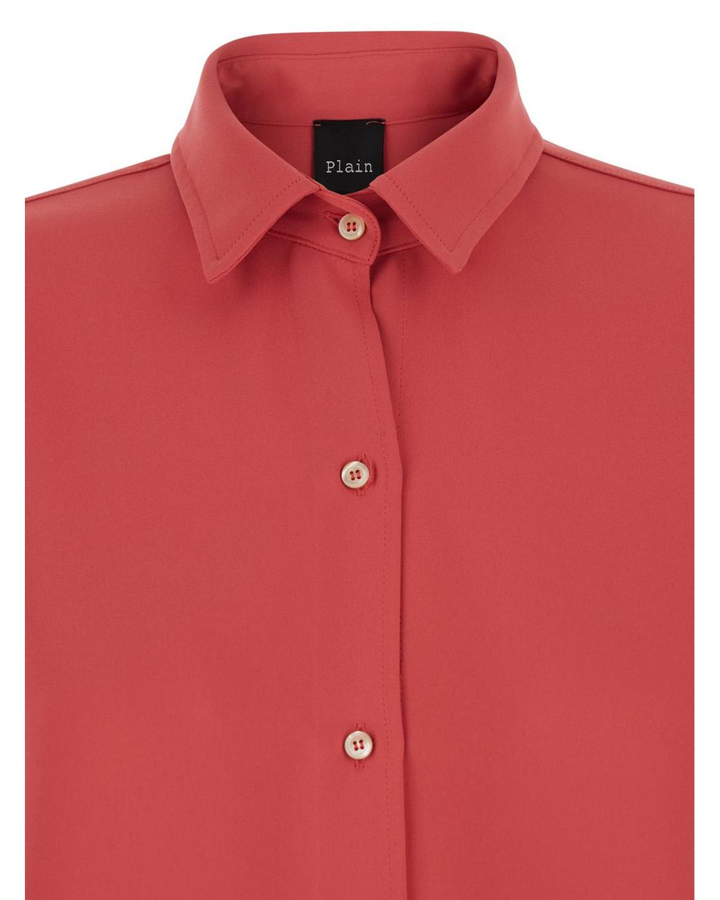 Le Plain Red Shirt With Classic Collar And Button Closure